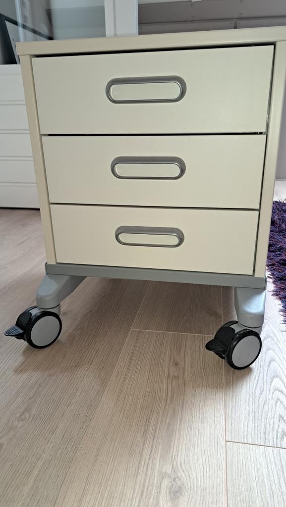 Ladeblok op wielen met 3 laden - Crèmekleurig, Ophalen, Minder dan 50 cm, Gebruikt, Modern, Functioneel