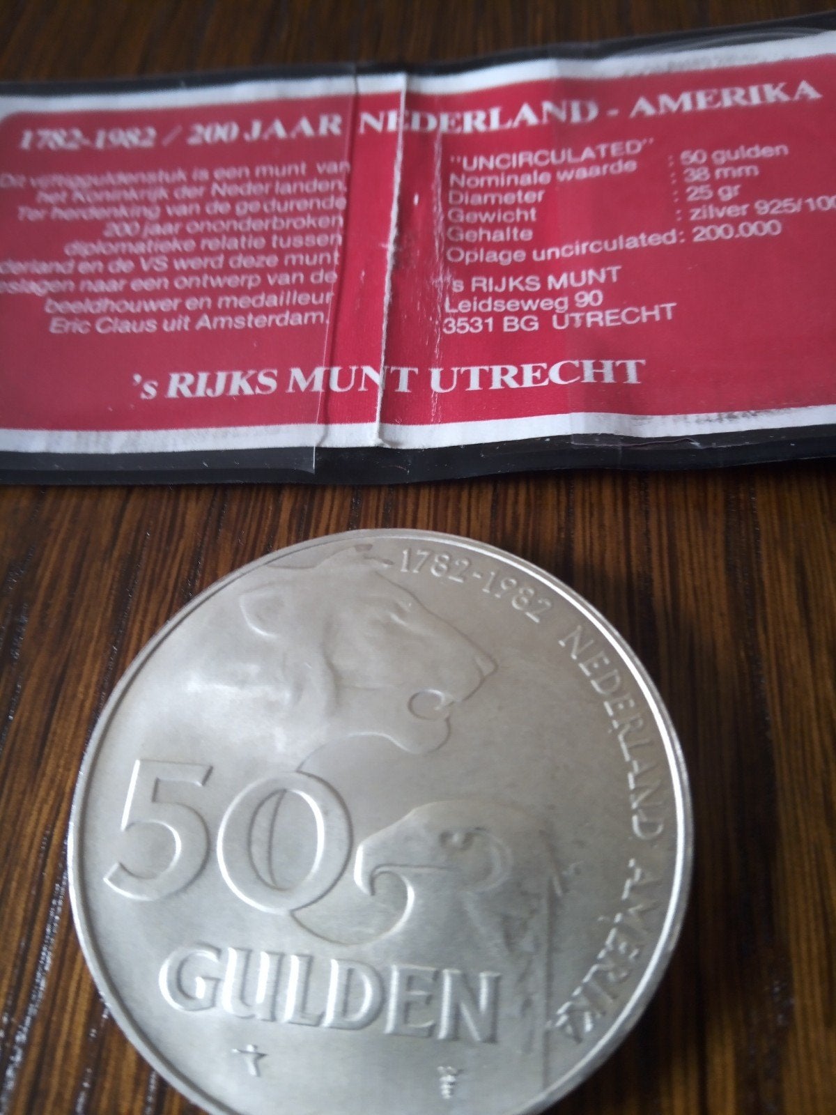 Zilveren 50 gulden munt 1982 Nederland-Amerika FDC UNC, Koningin Beatrix, Zilver, Ophalen of Verzenden, Losse munt