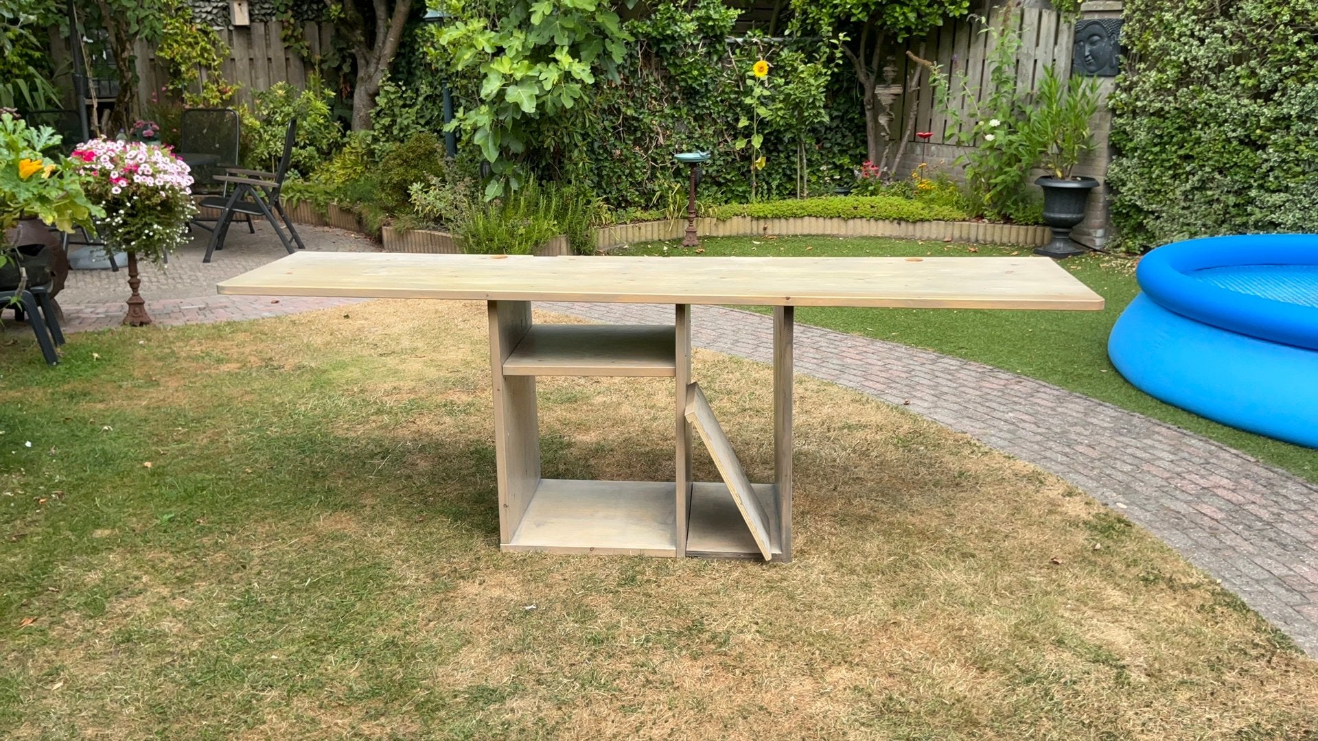 Bureau werkblad dubbele plek, Ophalen, Demontabel, Hout, Zo goed als nieuw