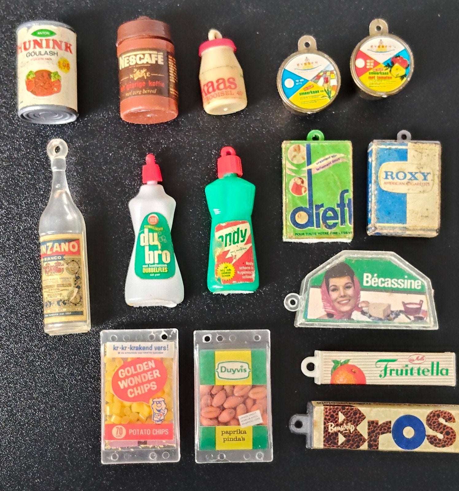 Vintage miniatuur boodschappen (sleutelhangers), Ophalen of Verzenden, Gebruikt
