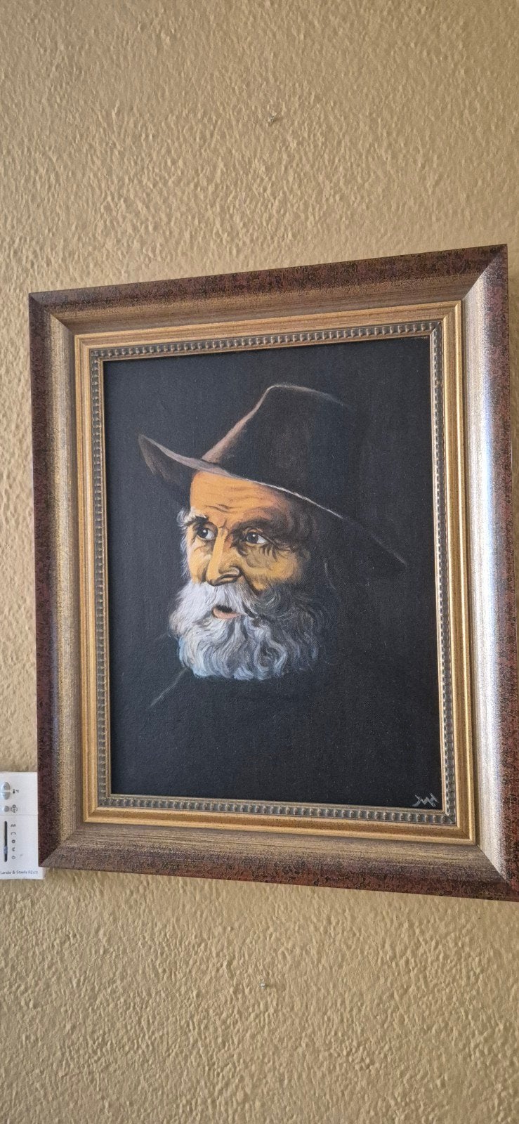 Realistisch olieverfschilderij oude man met hoed en baard, Ophalen of Verzenden