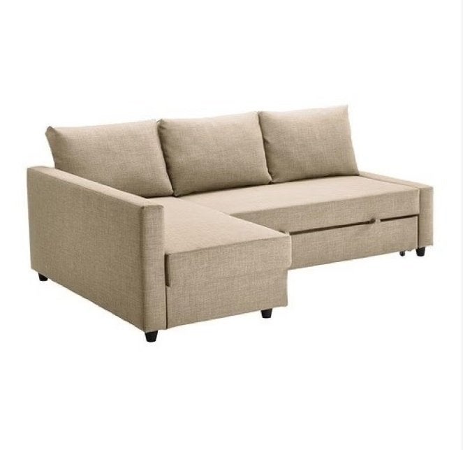 Ikea hoek slaapbank Friheten Hilly beige geweven stof, Ophalen, Gebruikt, Beige, Tweepersoons