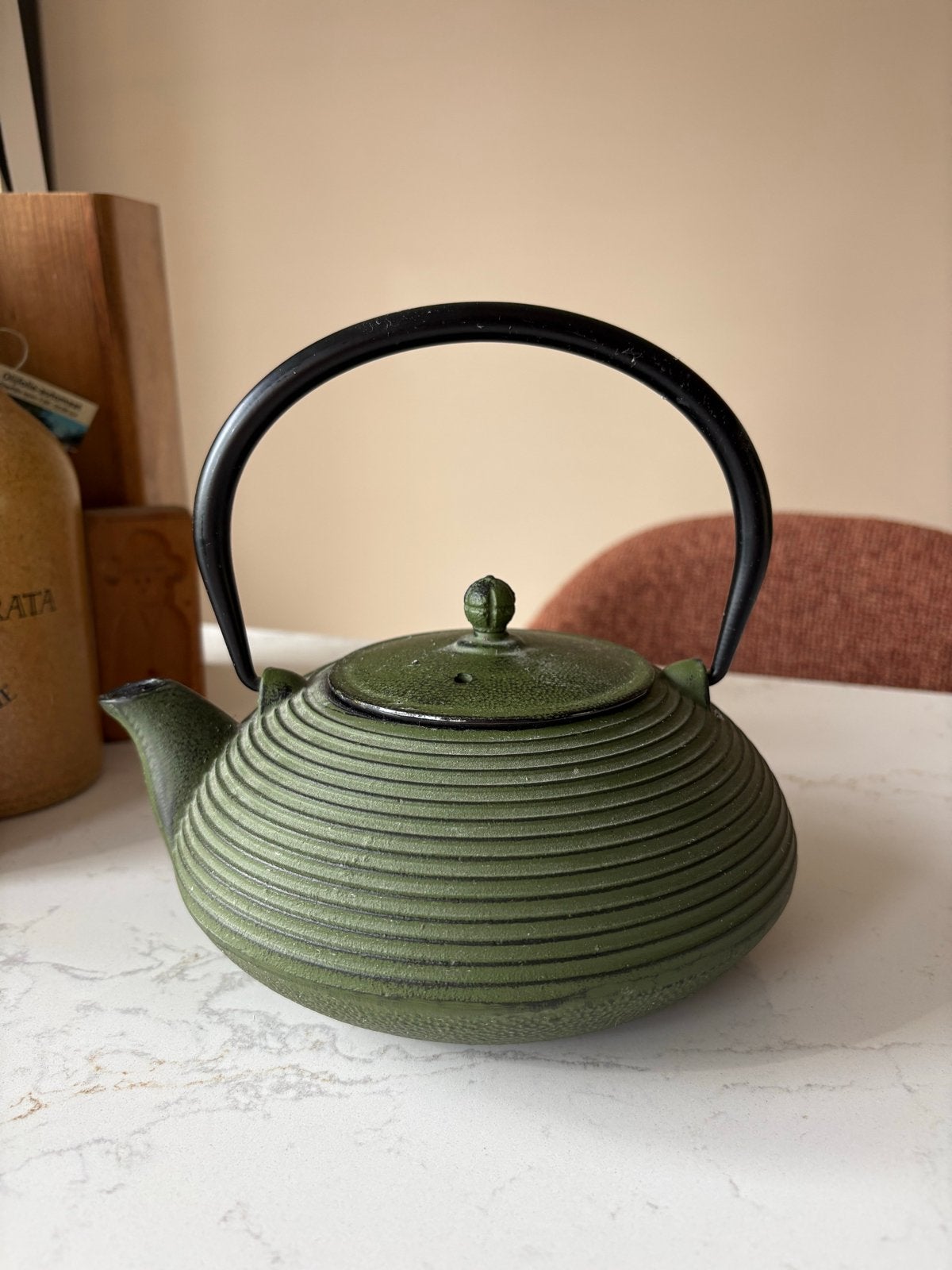Groene gietijzeren theepot - Japanse stijl, Theepot/fluitketel, Groen, Nieuw, Ophalen of Verzenden