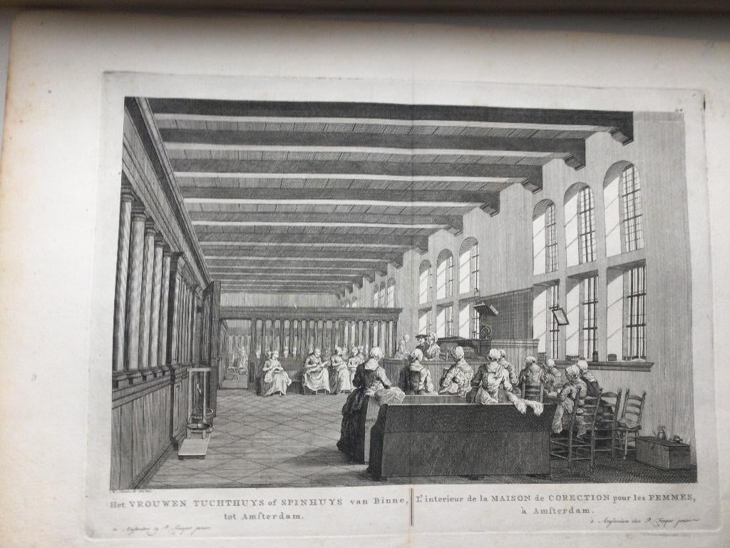 Amsterdam Spinhuis Interieur - P Fouquet – 1783, Antiek en Kunst, Kunst | Etsen en Gravures, 33 cm, Architectuur, 47 cm, Origineel