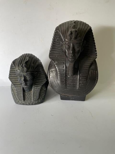 2 vintage zwarte stenen beeldjes Farao Toetanchamon. Egypte., Ophalen, Zo goed als nieuw, Mens