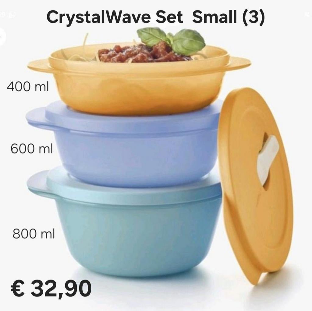 TUPPERWARE Crystalwave Set Small (3) magnetron 400-600-800ml, Huis en Inrichting, Keuken | Tupperware, Ophalen of Verzenden, Nieuw