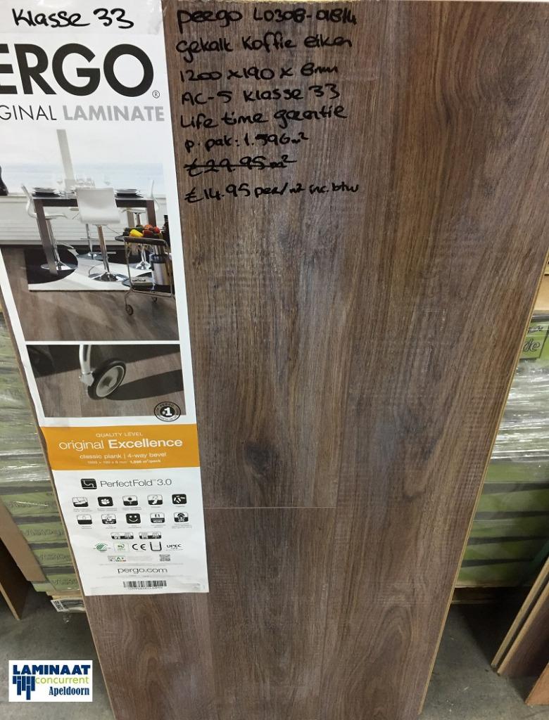 Pergo Laminaat Gekalk Taupe Eiken 8mm 4V-groev €14,95p/m2, 75 m² of meer, Grijs, Ophalen of Verzenden, Laminaat