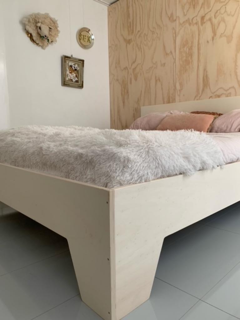 Tweepersoons bed van populieren multiplex, Ophalen, Nieuw, Tweepersoons, Hout