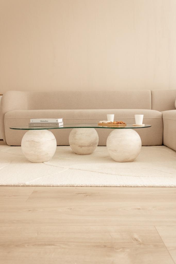 Prachtige travertin salontafel met glasplaat, Huis en Inrichting, Tafels | Salontafels, Ophalen, 50 tot 100 cm, 100 tot 150 cm