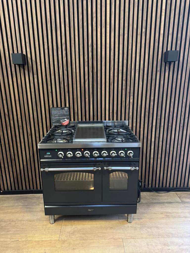 Mooie Boretti Antraciet Fornuis 90 cm (Gratis bezorgen), Ophalen of Verzenden, Zo goed als nieuw, Energieklasse A of zuiniger