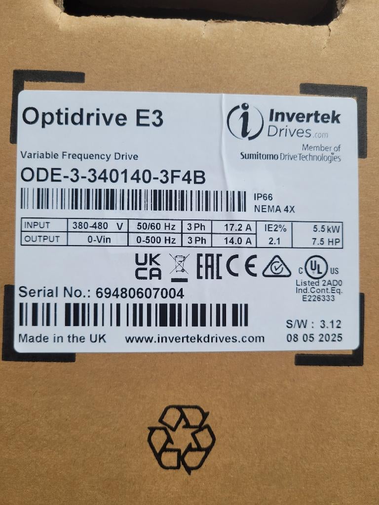 Invertek E3 frequentieregelaar voor 3~400V 5,5kW IP66, Hobby en Vrije tijd, Elektronica-componenten, Nieuw, Ophalen of Verzenden