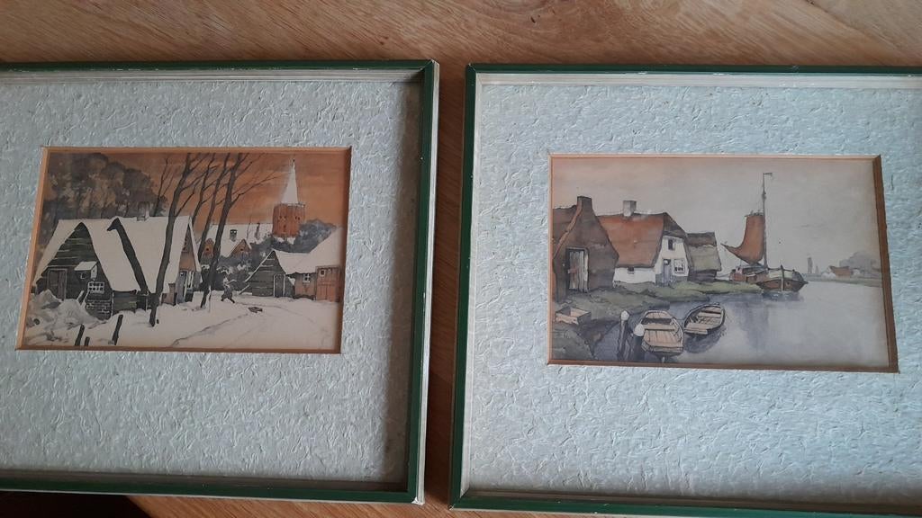 Twee aquarellen, Ophalen of Verzenden