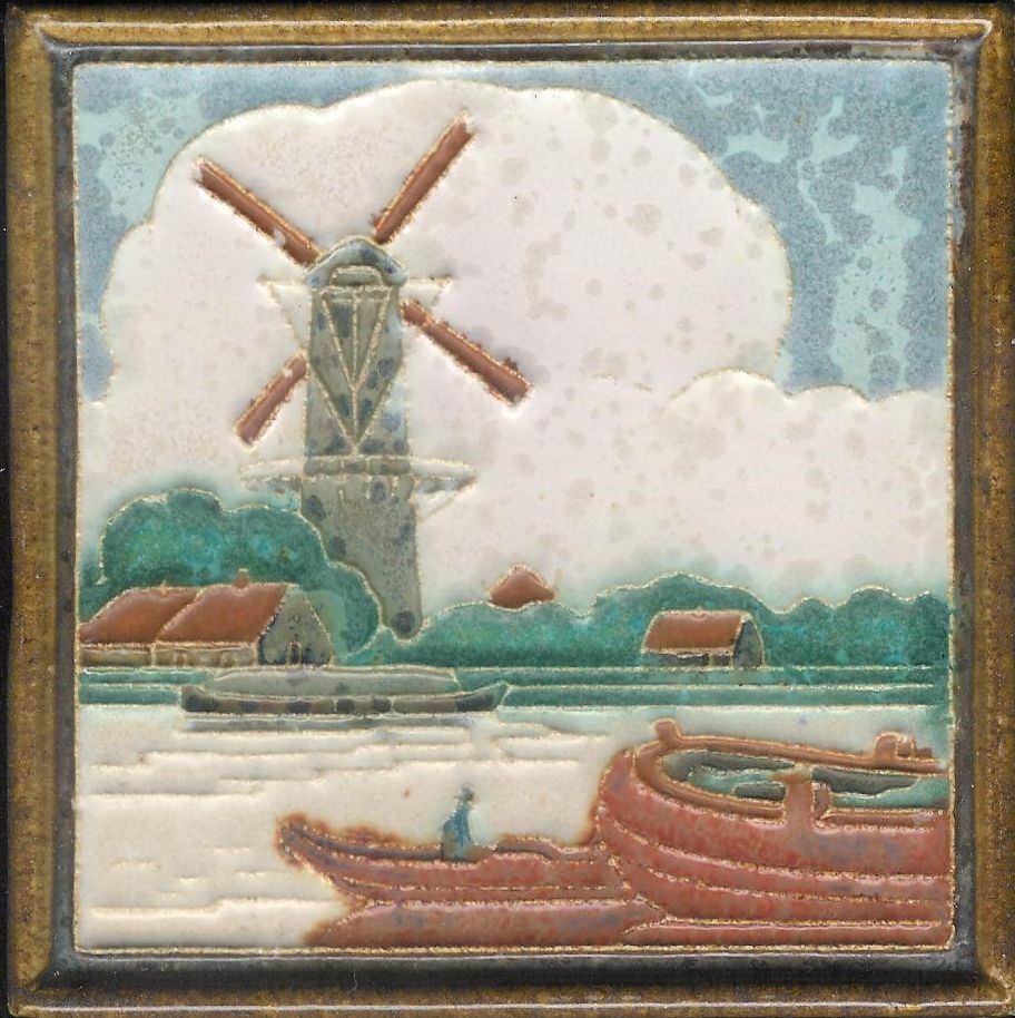 Porceleyne Fles Delft cloisonne tegel molen ah water, Ophalen of Verzenden