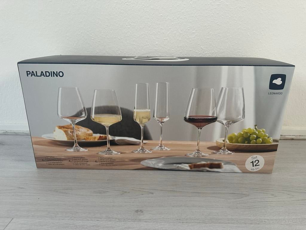 Paladino Glazen Set - 12 Delig (4x Wijn, 4x Rood, 4x Champag, Glas of Glazen, Nieuw, Ophalen of Verzenden, Glas