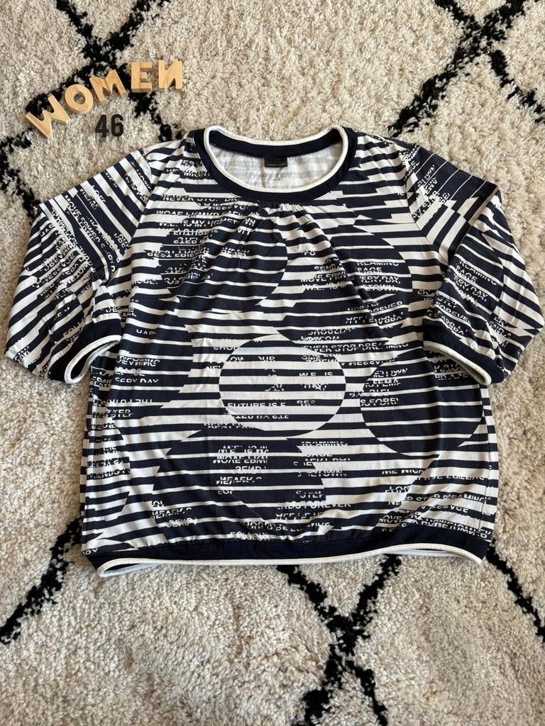 Dames Barbara Lebek driekwart mouw shirt blauw wit maat 46, Blauw, Maat 46/48 (XL) of groter, Ophalen of Verzenden, Korte mouw