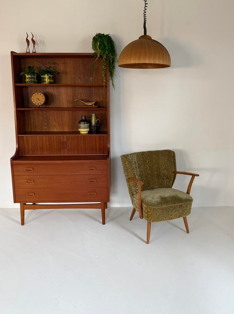 Vintage lamellen hanglamp, Hans Agne Jakobsson ‘60, Ophalen of Verzenden, Zo goed als nieuw, Hout, Vintage retro buisframe design rotan webbing papercord deens