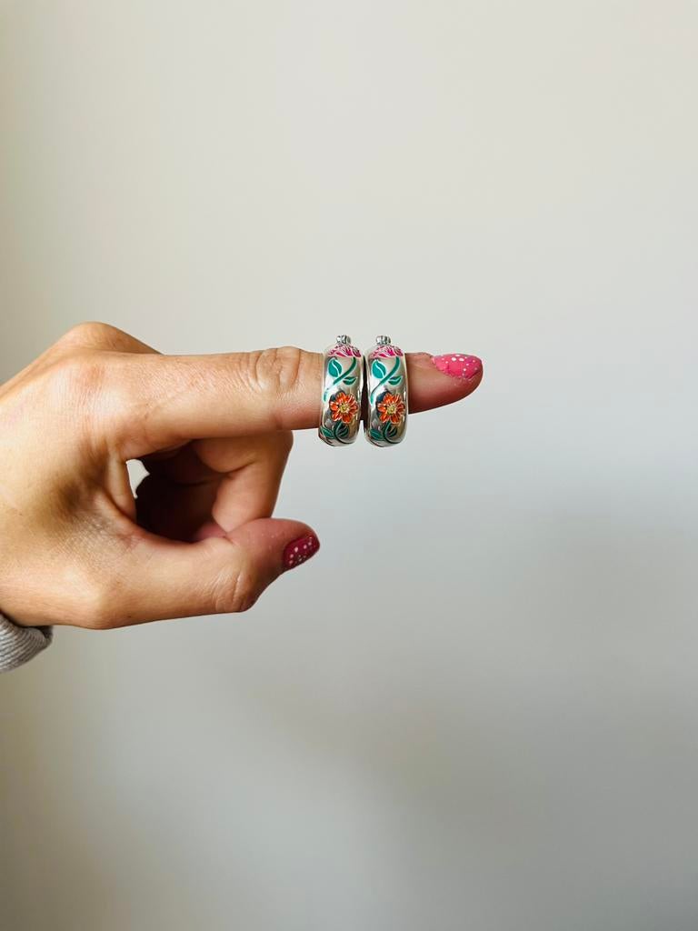Oorbellen anna nina 924 zilver flower garland hoops, Sieraden, Tassen en Uiterlijk, Ophalen of Verzenden, Zo goed als nieuw, Zilver