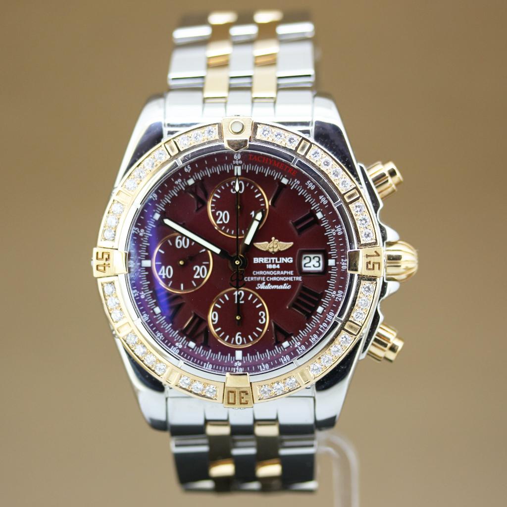 Breitling Chronomat Evolution Diamant C13356 Burgundy, Staal, Breitling, Polshorloge, Ophalen of Verzenden