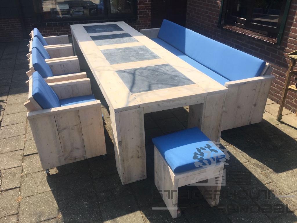 Steigerhout Tuinset Tafel met stoelen/bank SHOWROOM OPEN !!, Tuin en Terras, Tuinsets en Loungesets, Bank, Steigerhout, Nieuw
