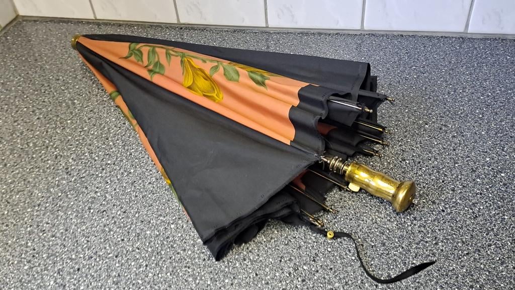 Vintage Kobold Automatic paraplu met bloemmotief, Overige kleuren, Onbekend, Ophalen of Verzenden, Zo goed als nieuw