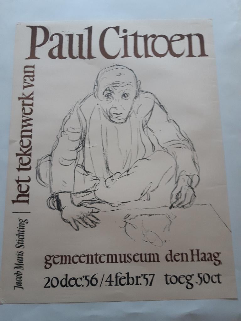 Originele poster Paul Citroen 1956 Gemeentemuseum, Ophalen of Verzenden, A1 t/m A3, Reclame, Rechthoekig Staand