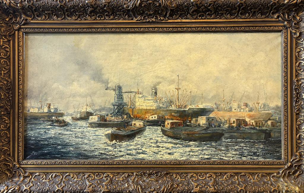 Marinus de Jongere (1912–1977) - havengezicht, 40x80 cm, Ophalen of Verzenden