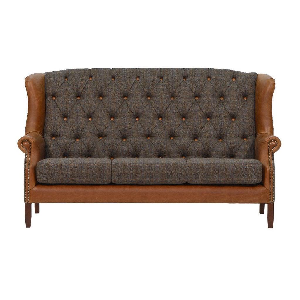 Windsor chesterfield bank Stof Harris Tweed hoge rug high, Ophalen of Verzenden, Nieuw, 75 tot 100 cm, Stof