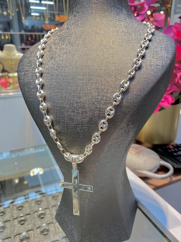 925 Zilveren Ketting & Kruis, Sieraden, Tassen en Uiterlijk, Kettingen, Nieuw, Zilver, Zilver, Met edelsteen, Ophalen of Verzenden