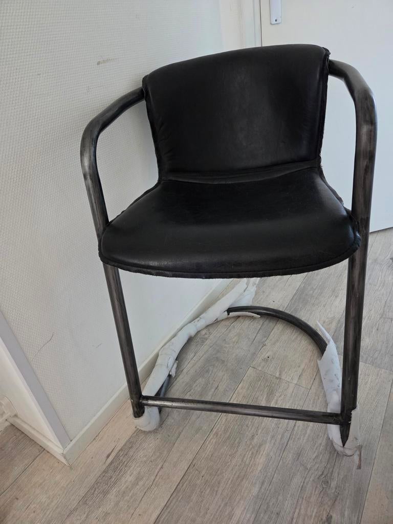 Eleonora Norbert barkruk leer/metaal nieuw - stoer design, Ophalen, Met voetsteun, Nieuw, Leer