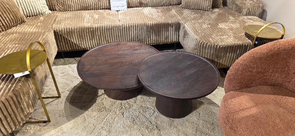 Ronde Salontafel 80 & 66 cm Bruin | Showmodel Hoge korting!, Huis en Inrichting, Tafels | Salontafels, 50 tot 100 cm, Bornsestraat 31