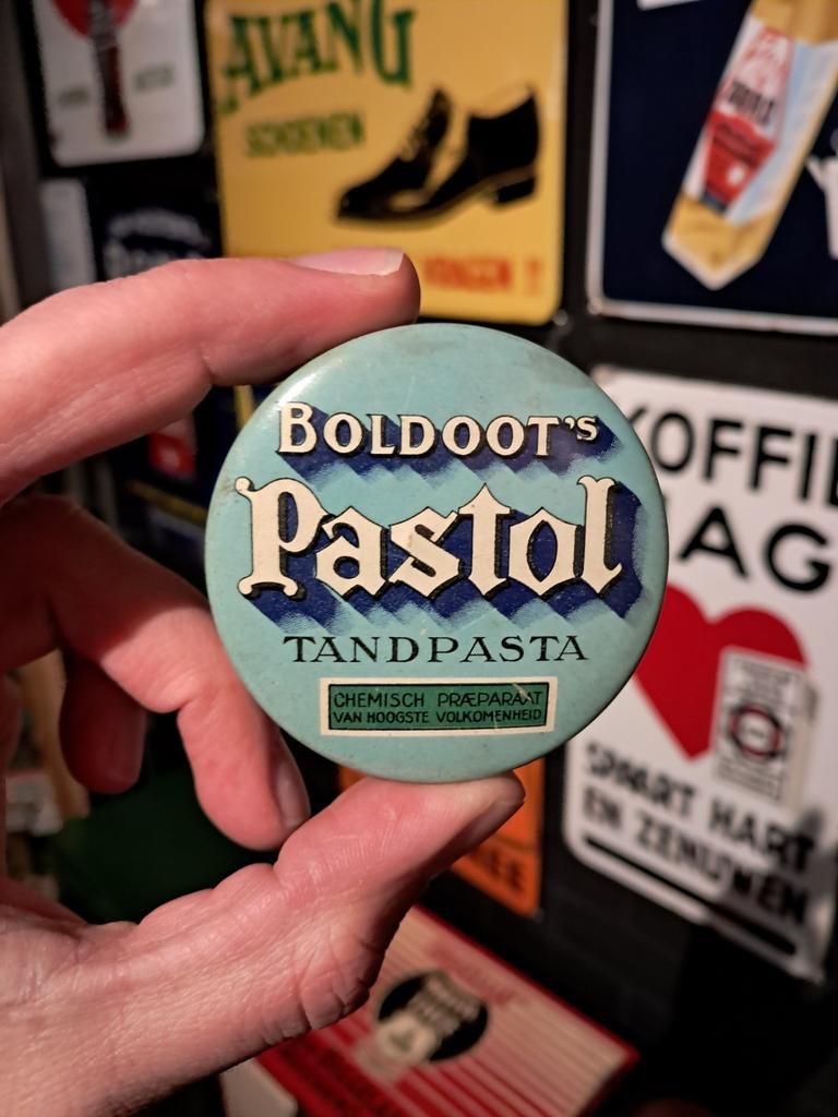 Boldoots Pastol tandpasta blikken dekseltje., Ophalen of Verzenden, Gebruikt, Overige