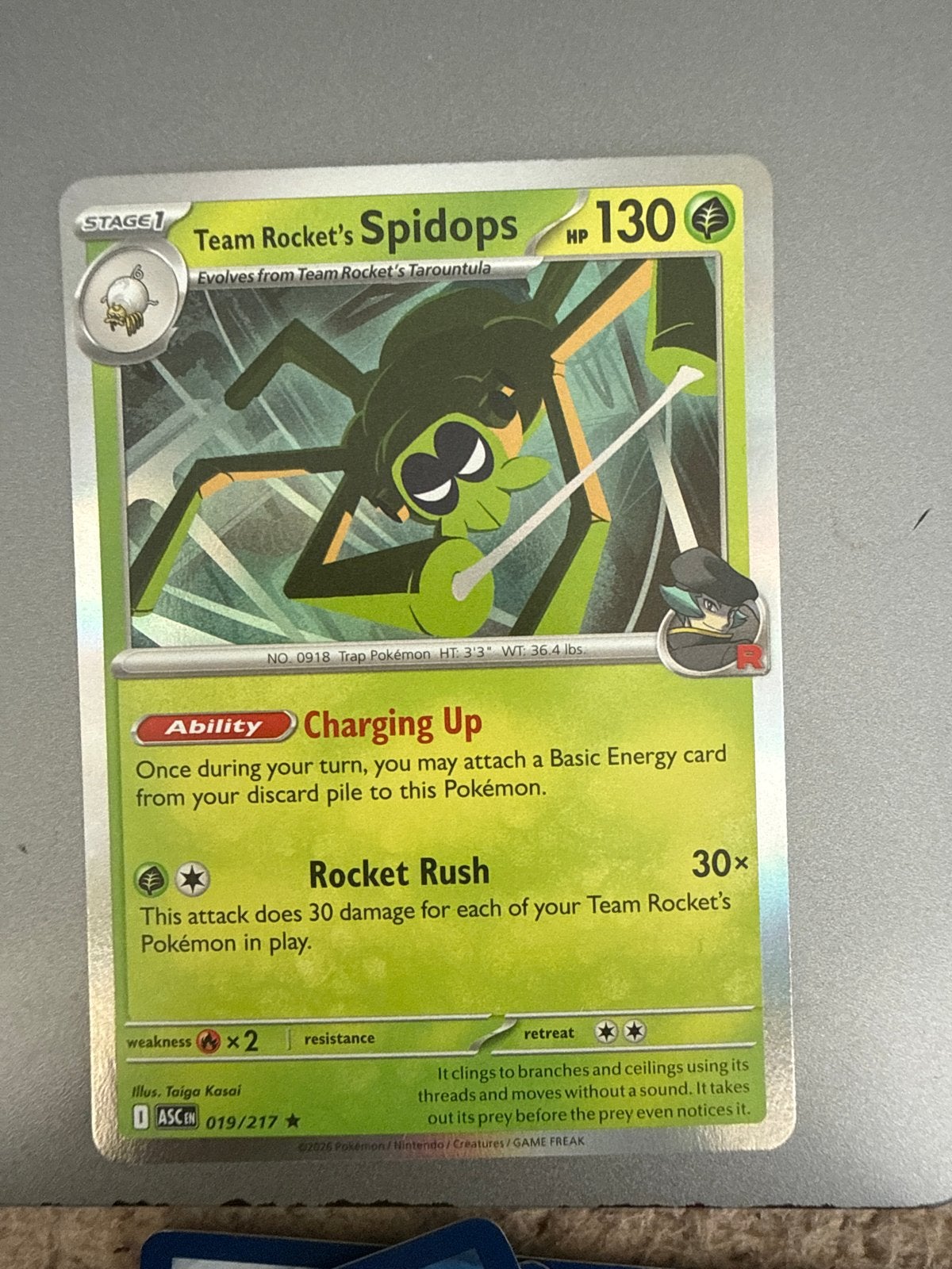 Team Rocket's Spidops Pokémon Kaart - Zeldzaam Foil, Ophalen of Verzenden, Zo goed als nieuw, Losse kaart, Foil