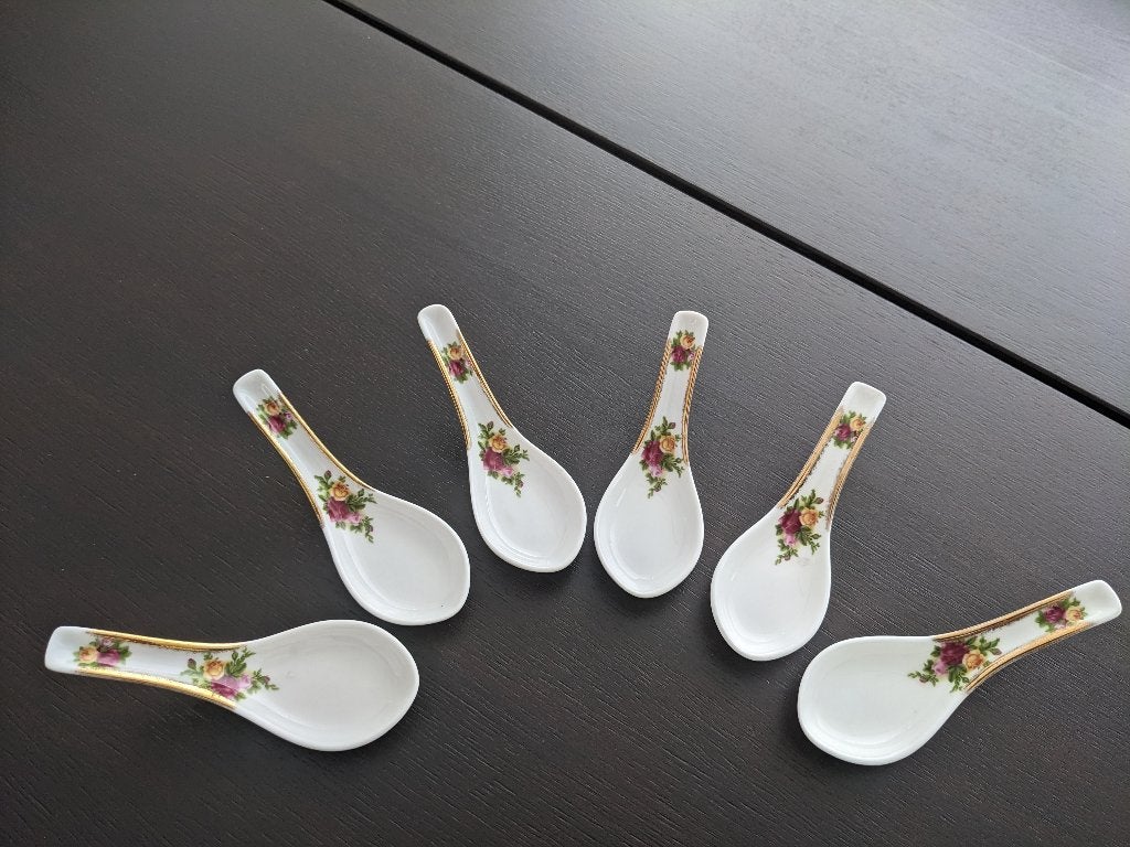 Zeldzaam :  amuse lepels, Royal Albert Old Country Roses, Huis en Inrichting, Overige typen, Ophalen of Verzenden, Zo goed als nieuw
