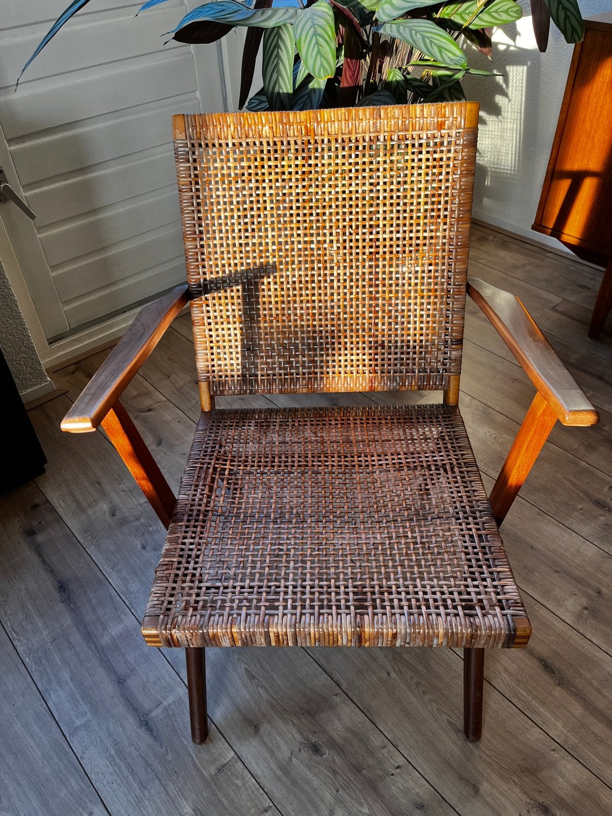 Vintage rotan fauteuil met houten frame, Ophalen