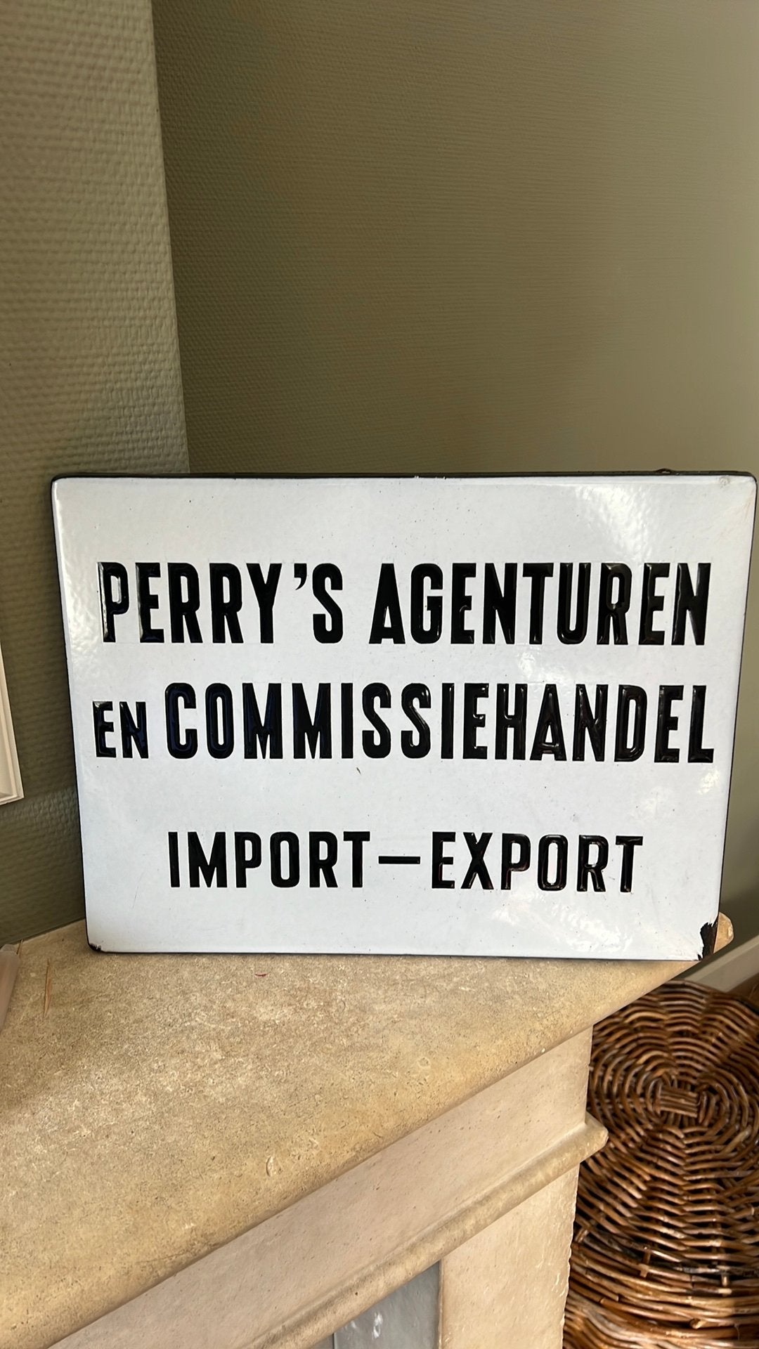 Emaille reclamebord Perry import export, Ophalen of Verzenden