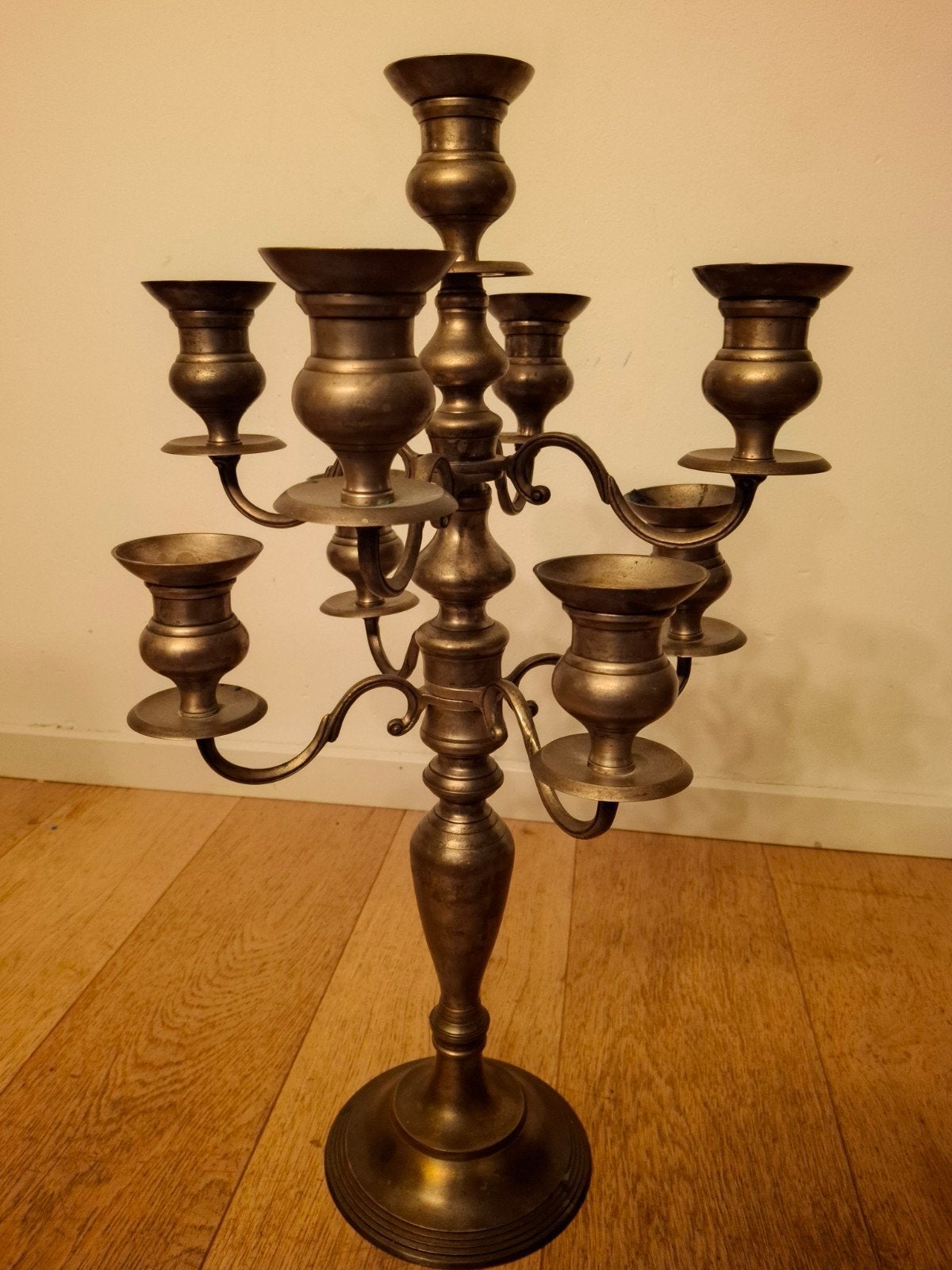 Grote messing kandelaar met 9 armen, Antiek en Kunst, Ophalen of Verzenden, Koper of Brons