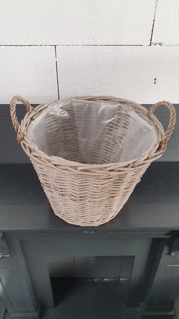 Brocante ronde rieten mand wasman, rotan mand hengsels. S26, Tweedehands verkoop, Tweedehands verkoop, Gebruikt, Rond