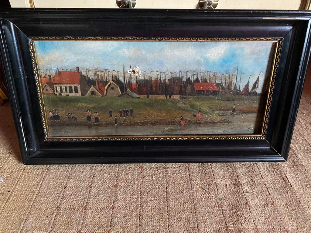 Naief schilderij van haven, Antiek en Kunst, Kunst | Schilderijen | Klassiek, Ophalen of Verzenden