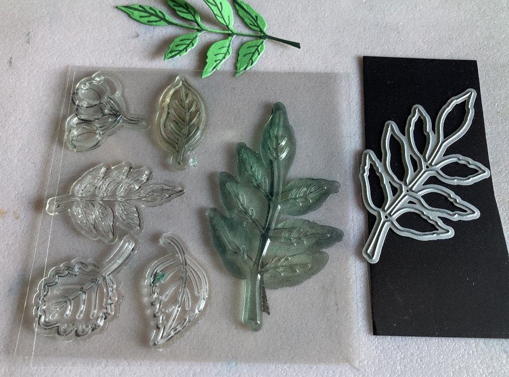 clearstamps bladeren met snijmal, Ophalen of Verzenden, Gebruikt, Clearstamp