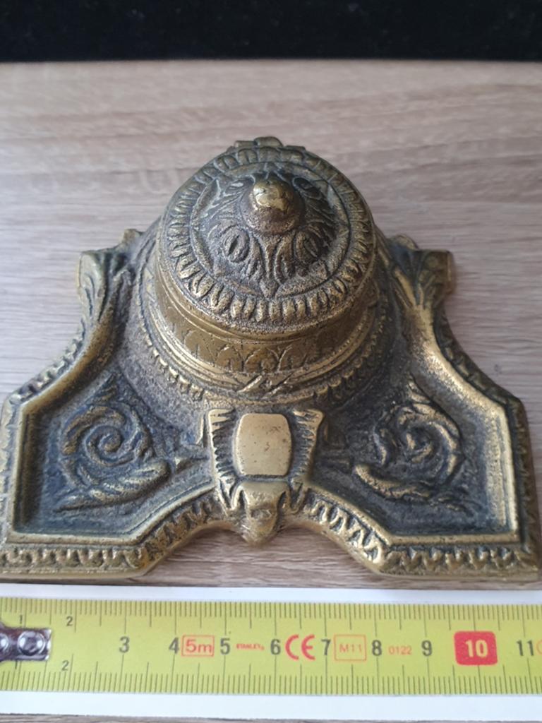 Antieke messing of brons inktpot, Ophalen, Brons