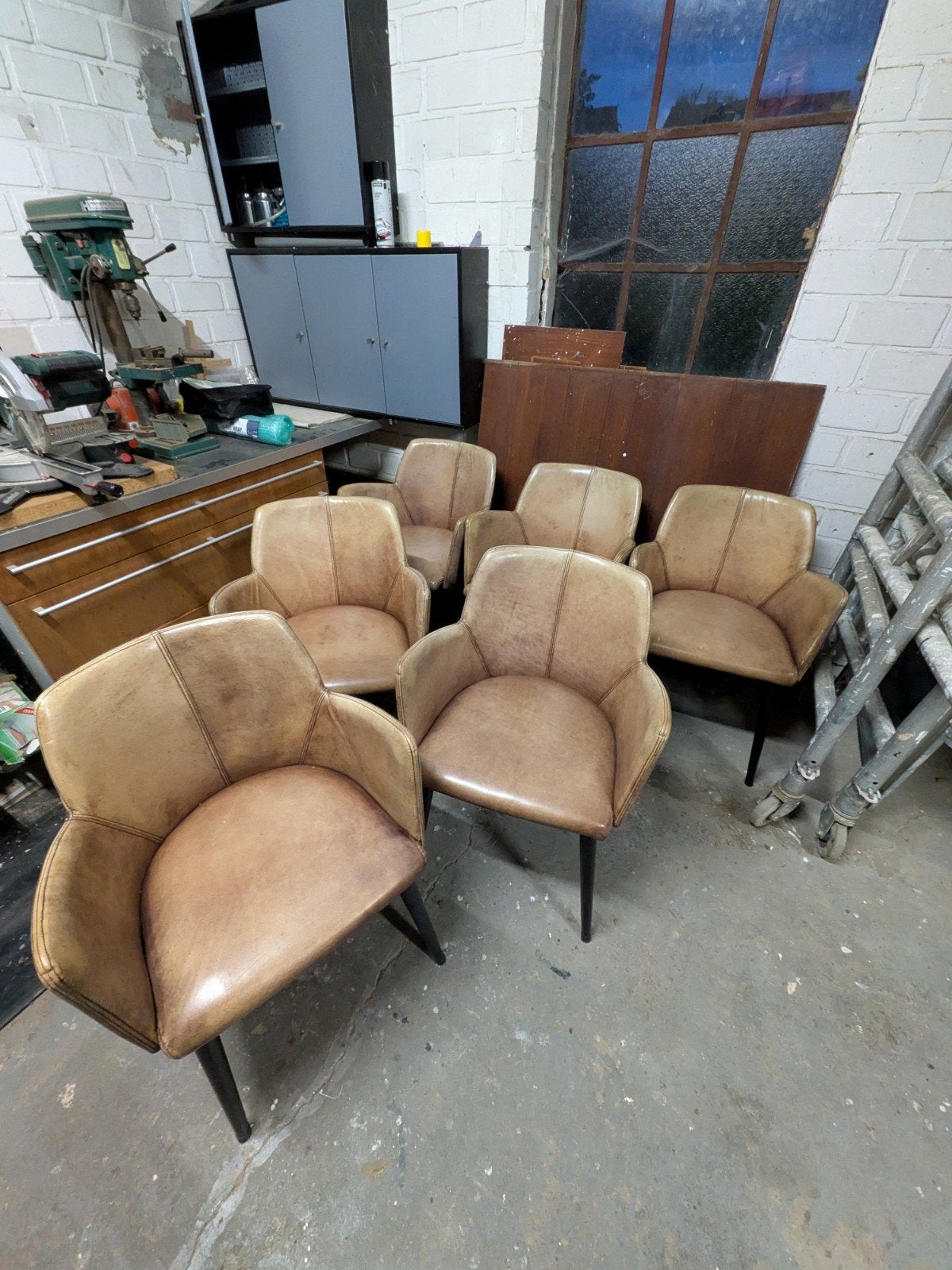 Set van 6 (of 8) Leren Kuipstoelen, Ophalen, Gebruikt, Bruin, Tijdloos, Modern