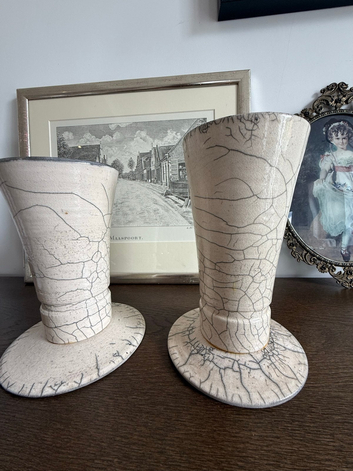 Set van 2 Raku vazen met craquelé, handgemaakt, Ophalen of Verzenden