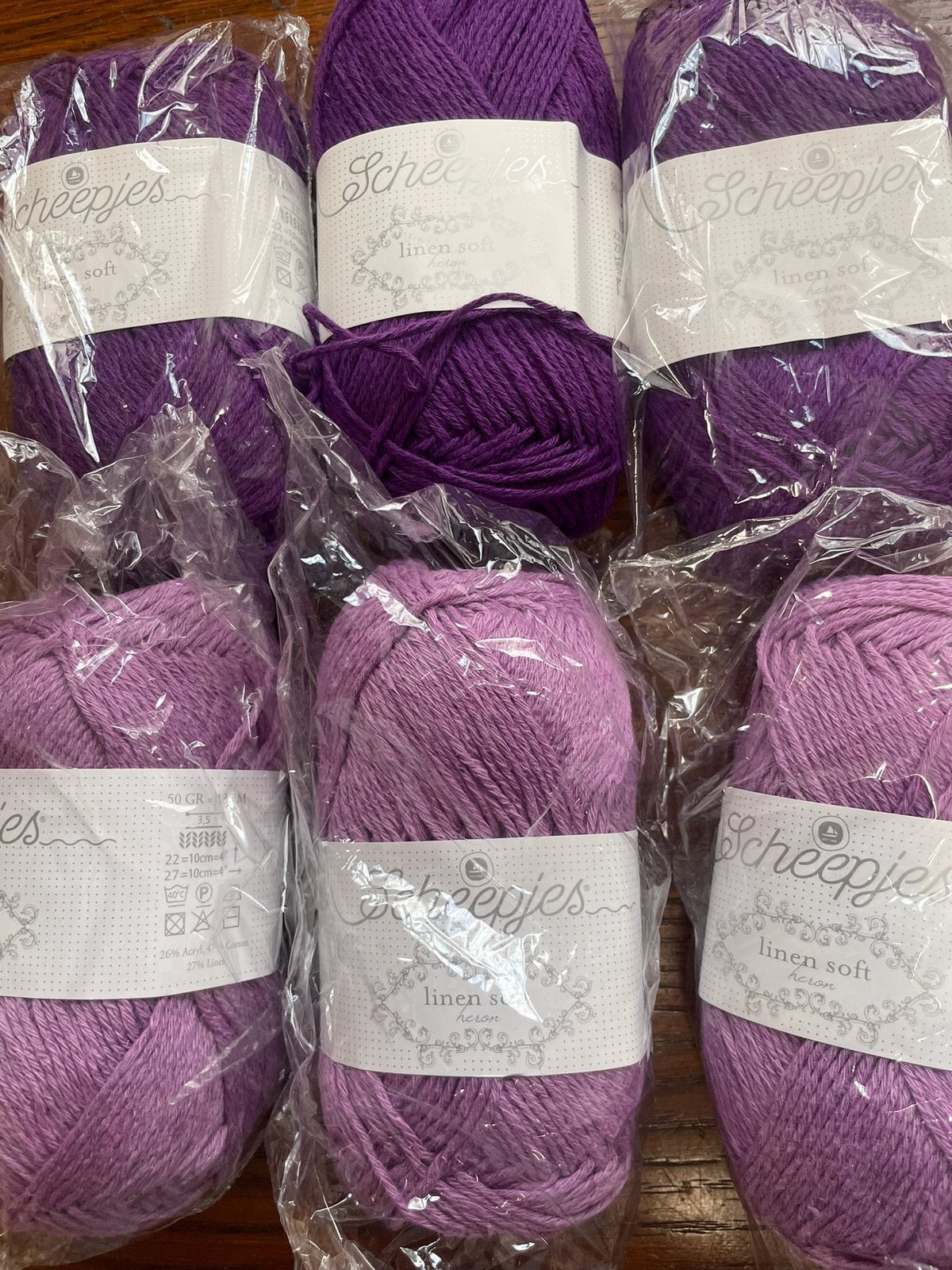 6 bollen Scheepjes linen soft in paars tinten - nieuw, Ophalen of Verzenden, Nieuw, Breien of Haken, Wol of Garen