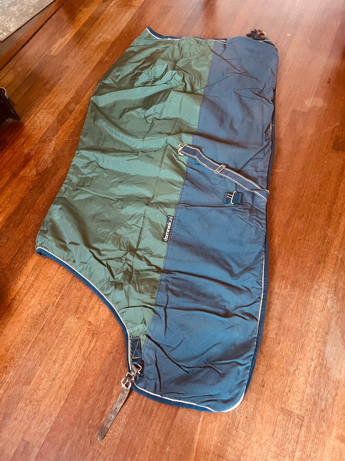 Mooie sterke Dominique deken , maat 195, groen met d. blauw, Ophalen of Verzenden, Zo goed als nieuw