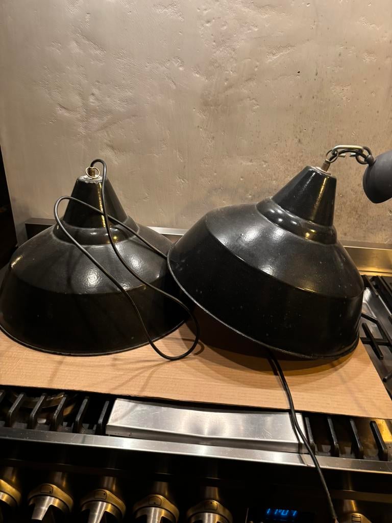 Oude emaille lampenkappen, Ophalen of Verzenden, Gebruikt, Metaal, Minder dan 50 cm
