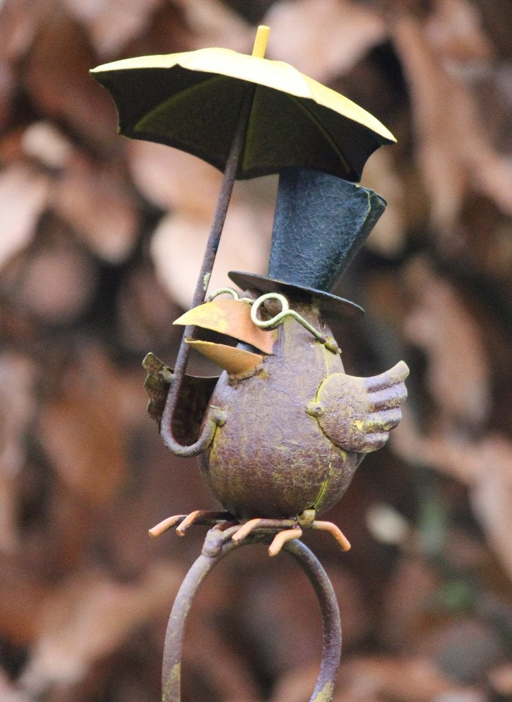 Regenmeter Vogel met hoed, paraplu en bril, decoratief, Tuin en Terras, Tuinstekers, Robanjer, Nieuw, Ophalen of Verzenden, Harmelen