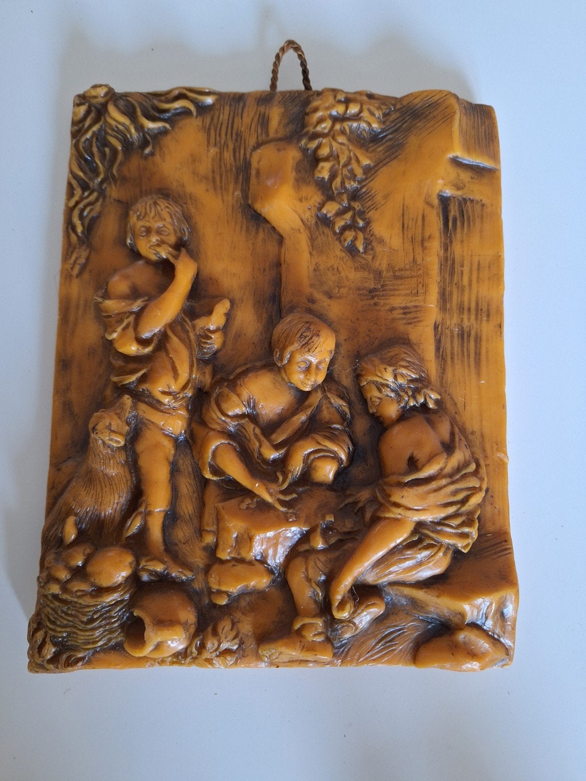 Vintage wassen reliëfplaat met bijbelse voorstelling, Antiek en Kunst, Ophalen
