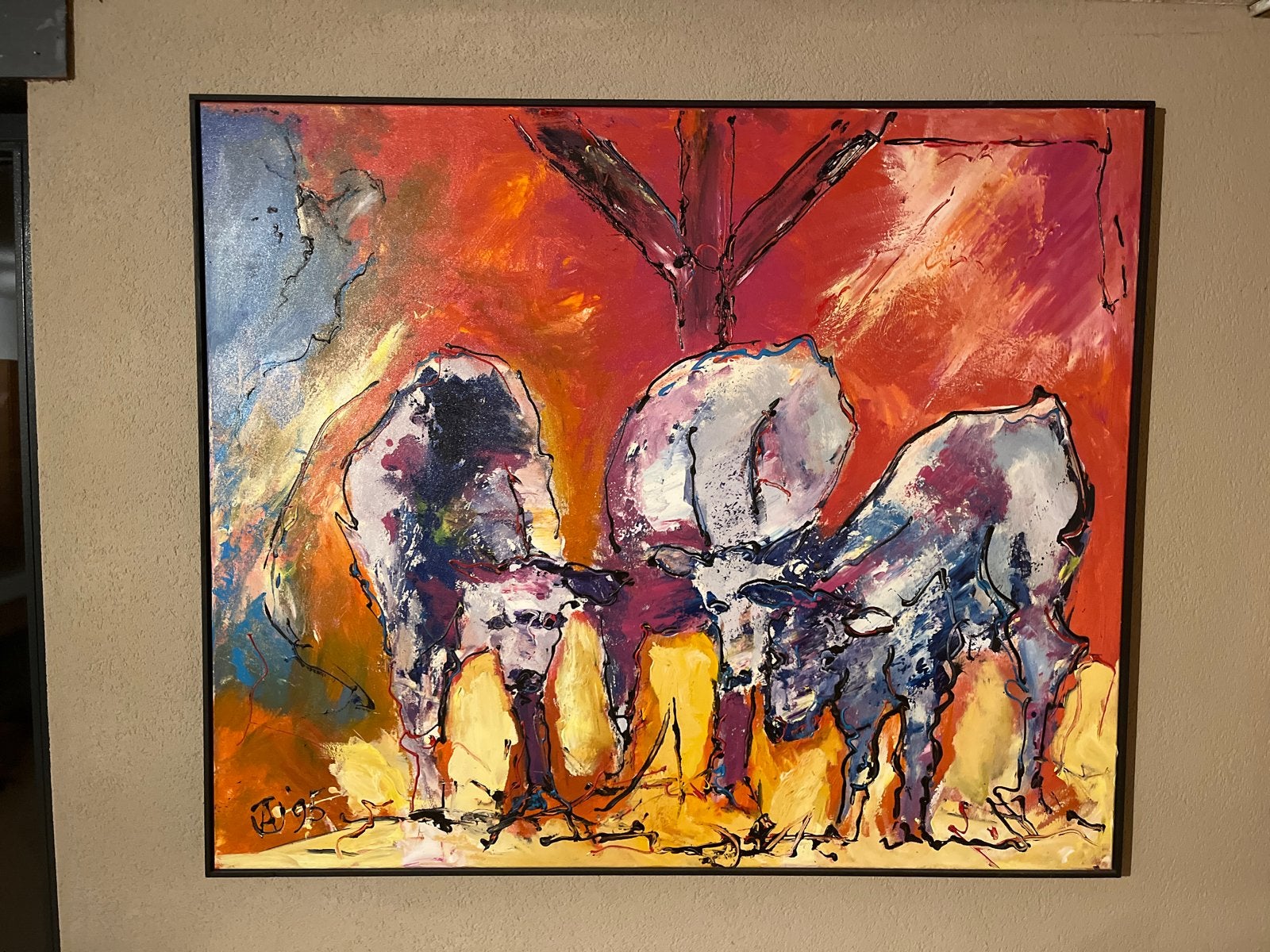 Schilderij Arno Overdevest - Stieren (120x100 cm), Antiek en Kunst, Ophalen of Verzenden