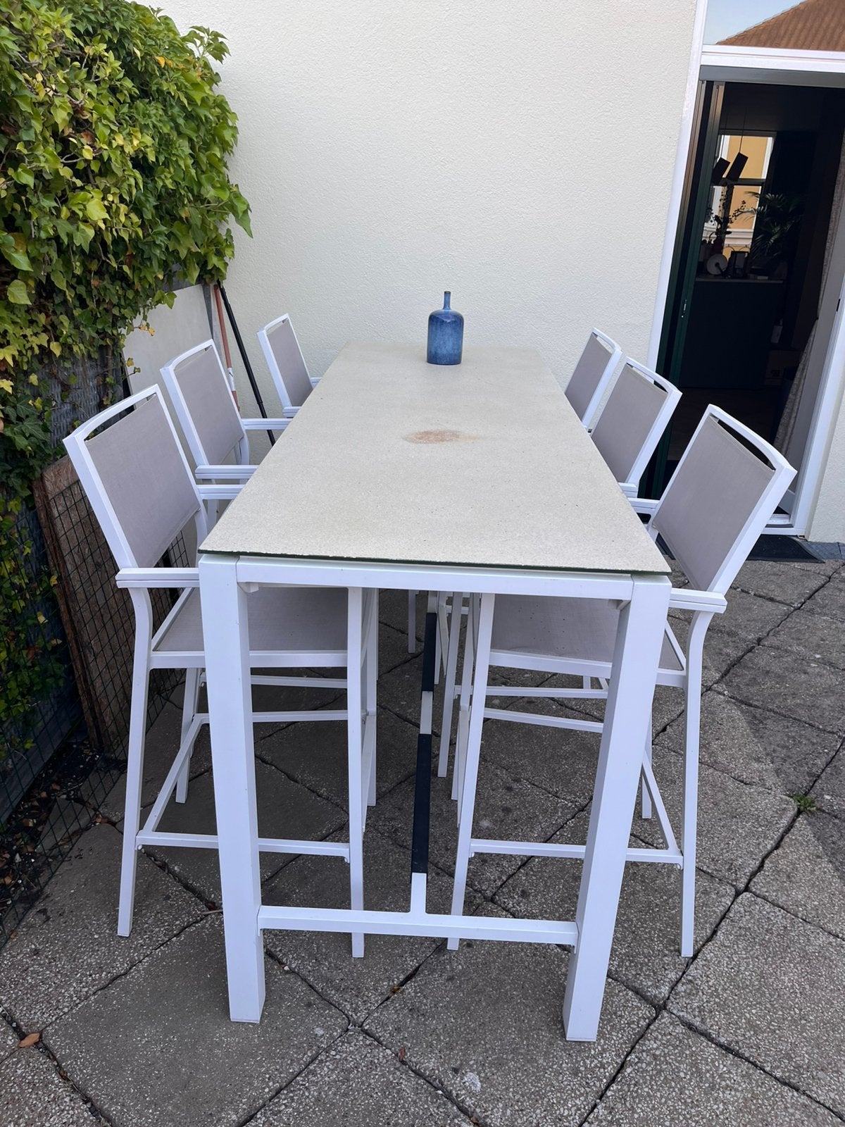 Bellagio Saretto bartafel met 6 Roma barkrukken Kees Smit, Ophalen, Zo goed als nieuw, Aluminium