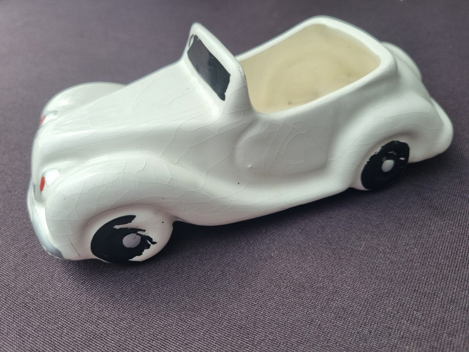 Oud Keramieken Auto Asbak - Wit Craquelé, Ophalen of Verzenden